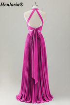 HEULORIA Halter Pleated A-Line Bridesmaid Dress with Bow Back ED-1006