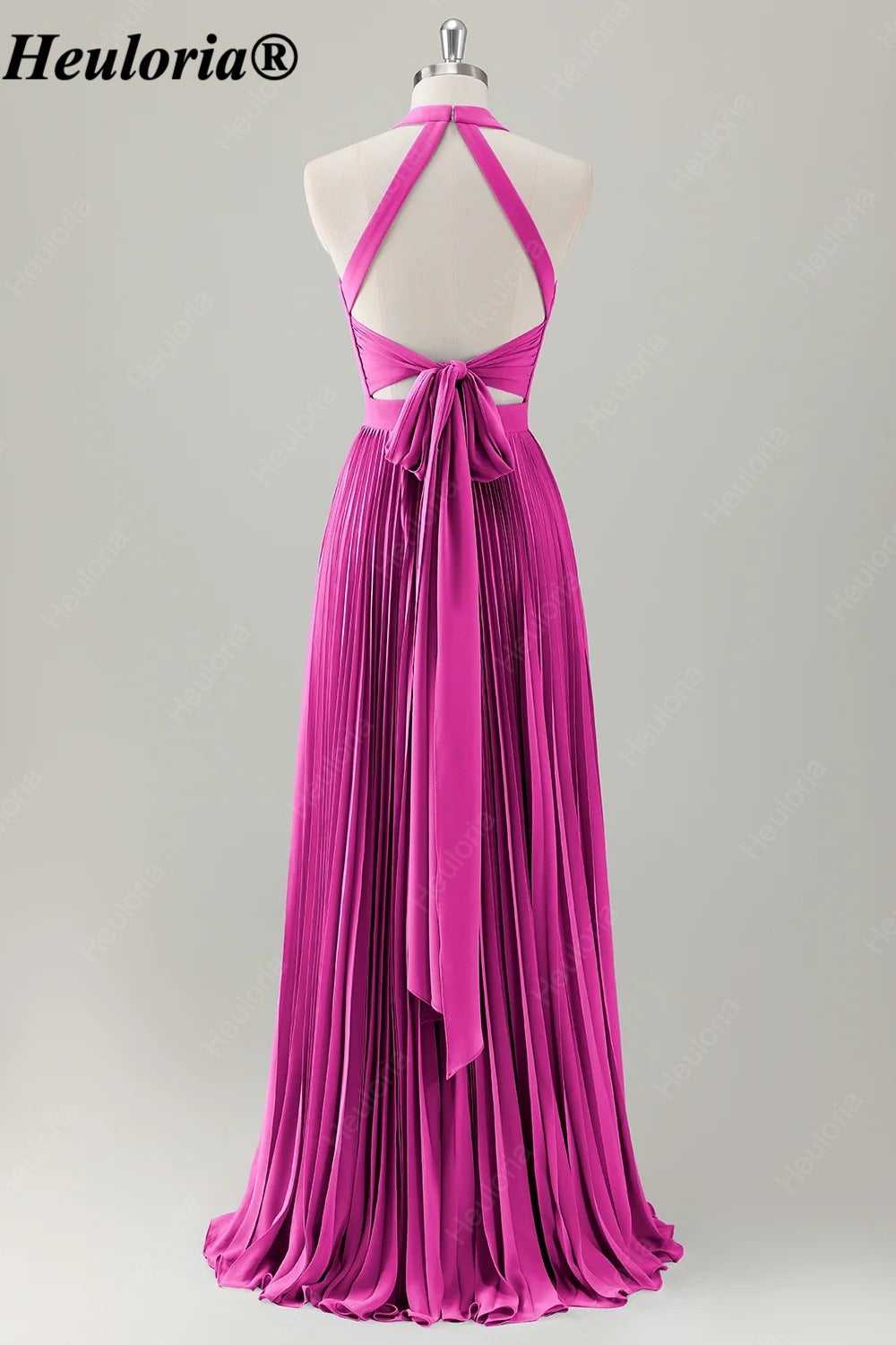 HEULORIA Halter Pleated A-Line Bridesmaid Dress with Bow Back ED-1006
