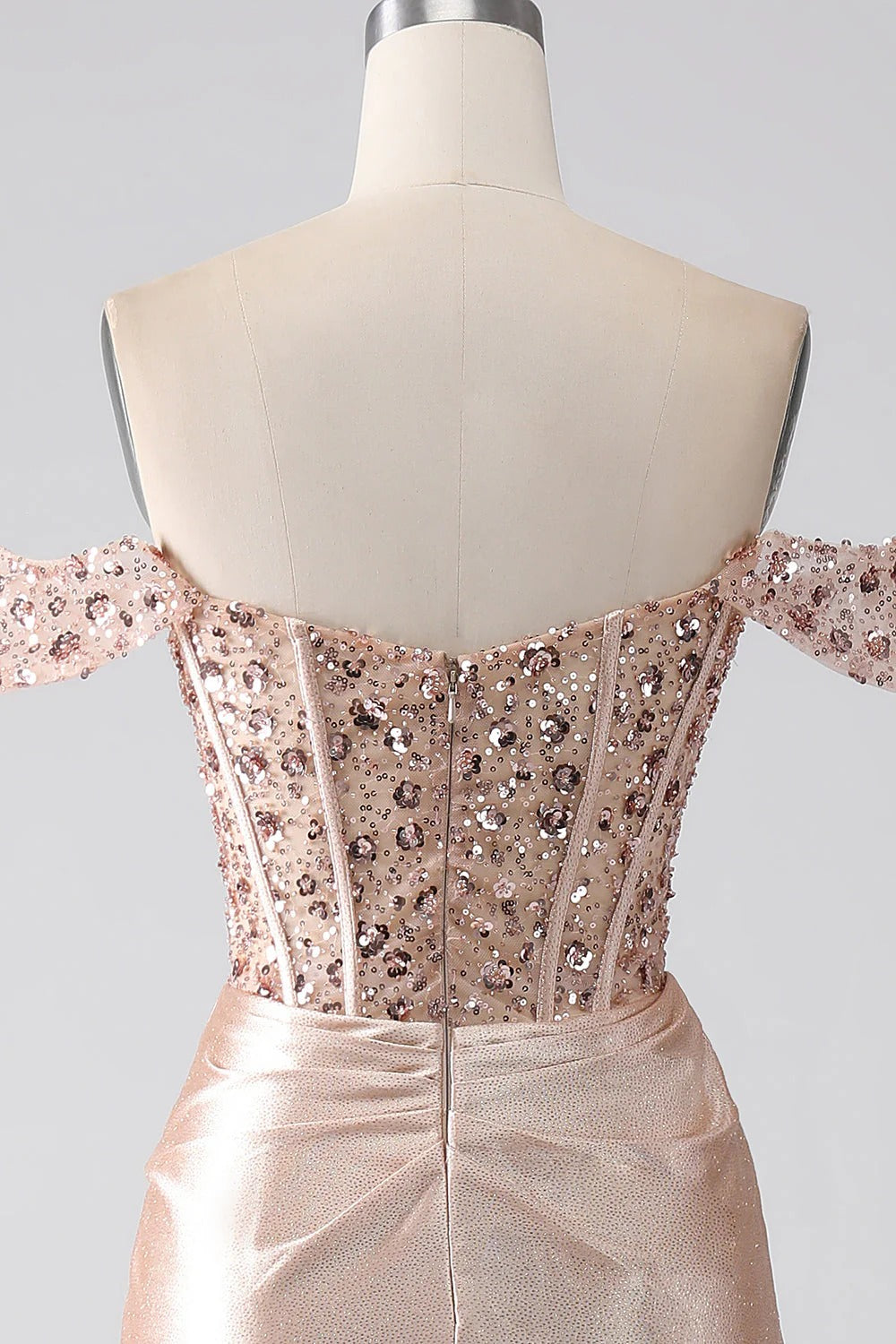 HEULORIA Off-the-Shoulder Sequin Corset High Slit Metallic Mermaid Prom Dress ED-240