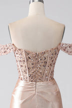 HEULORIA Off-the-Shoulder Sequin Corset High Slit Metallic Mermaid Prom Dress ED-240