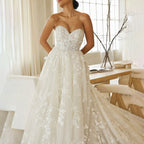 HEULORIA Romantic 3D Floral Off-The-Shoulder Wedding Dress with Ethereal Tulle Streamers BA-864