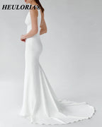 HEULORIA Minimalist Deep V-Neck Mermaid Wedding Dress with Detachable Pearl Sleeves ME-151
