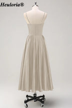 HEULORIA Spaghetti Strap Satin Tea-Length Bridesmaid Dress ED-1015