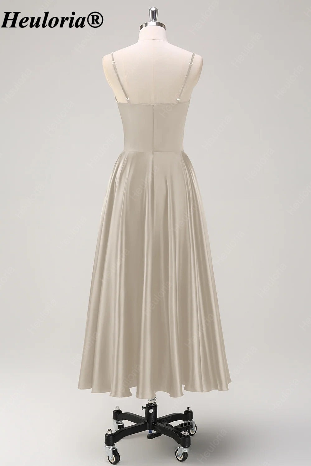 HEULORIA Spaghetti Strap Satin Tea-Length Bridesmaid Dress ED-1015