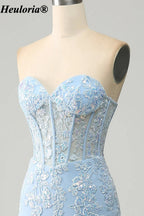 HEULORIA Strapless Sweetheart Lace Corset Prom Dress with Slit ED-369