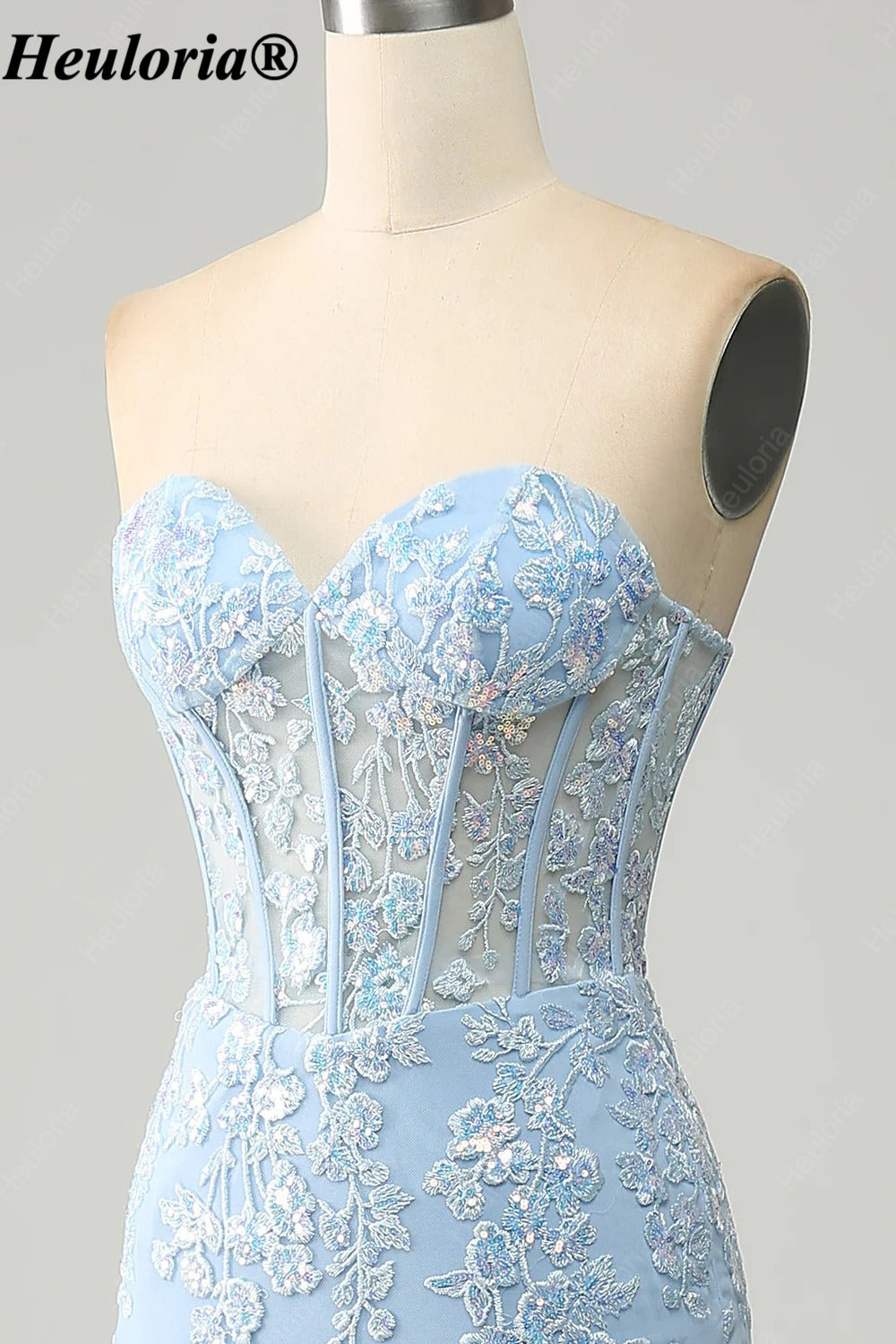 HEULORIA Strapless Sweetheart Lace Corset Prom Dress with Slit ED-369