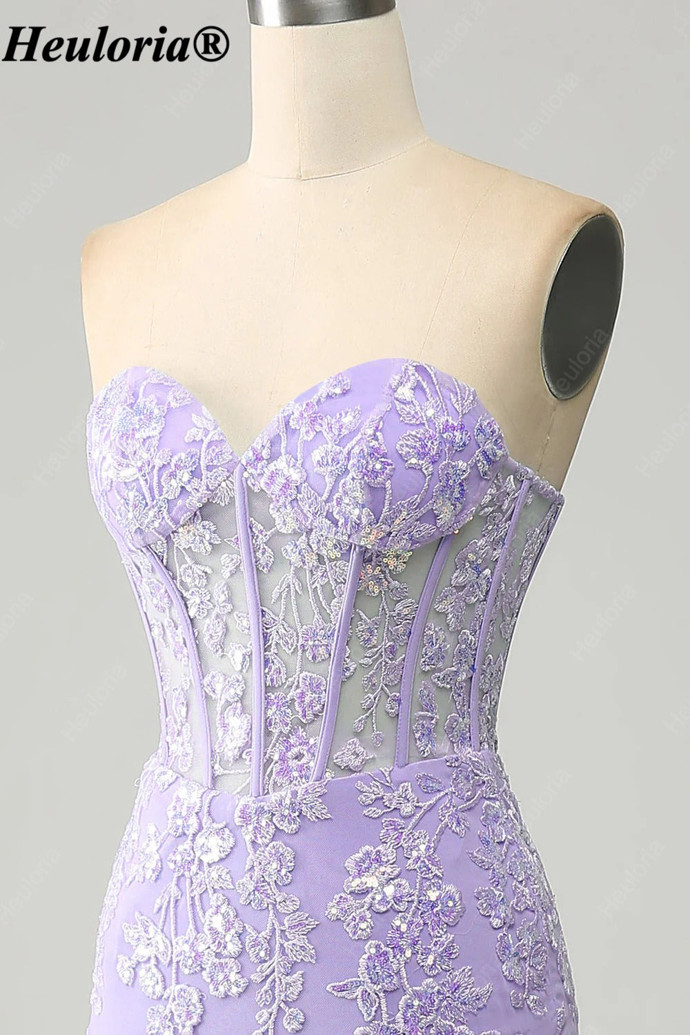 HEULORIA Strapless Sweetheart Lace Corset Prom Dress with Slit ED-369