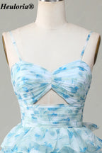 HEULORIA Blue Floral Tiered Prom Dress with Sweetheart Neckline and Cutout ED-368