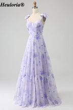 heuloria-Lilac Floral Bow Shoulder Tiered Dress with Lace-Up Back-ed-557