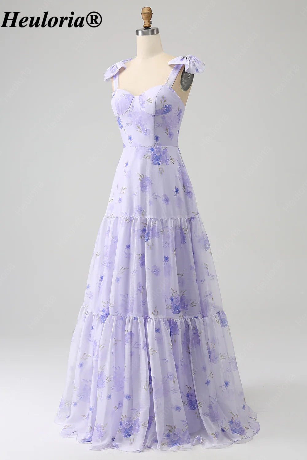 heuloria-Lilac Floral Bow Shoulder Tiered Dress with Lace-Up Back-ed-557