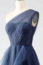 HEULORIA Sparkling One-Shoulder Cascading Ruffle Tulle Prom Gown - Elegant Lace-Up Back Formal Dress ED-250