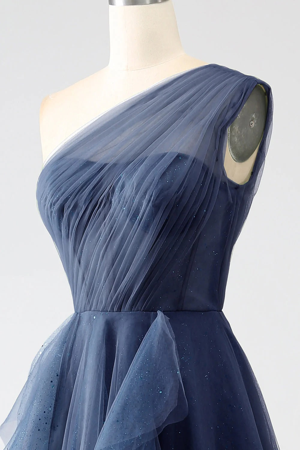 HEULORIA Sparkling One-Shoulder Cascading Ruffle Tulle Prom Gown - Elegant Lace-Up Back Formal Dress ED-250