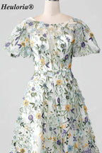 HEULORIA Enchanting Floral Embroidery Flutter Sleeve A-Line Evening Gown - Illusion Mesh Formal Dress ED-684