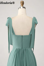 heuloria Eucalyptus Square Neck Bridesmaid Dress with Bow Straps and Ruffle Hem ed-535