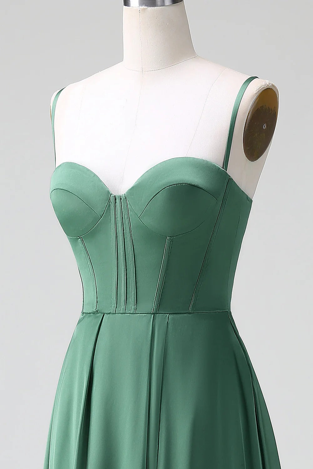 HEULORIA Eucalyptus Green Satin Sweetheart Spaghetti Strap Gown - Lace-up A-Line Formal Dress ED-263