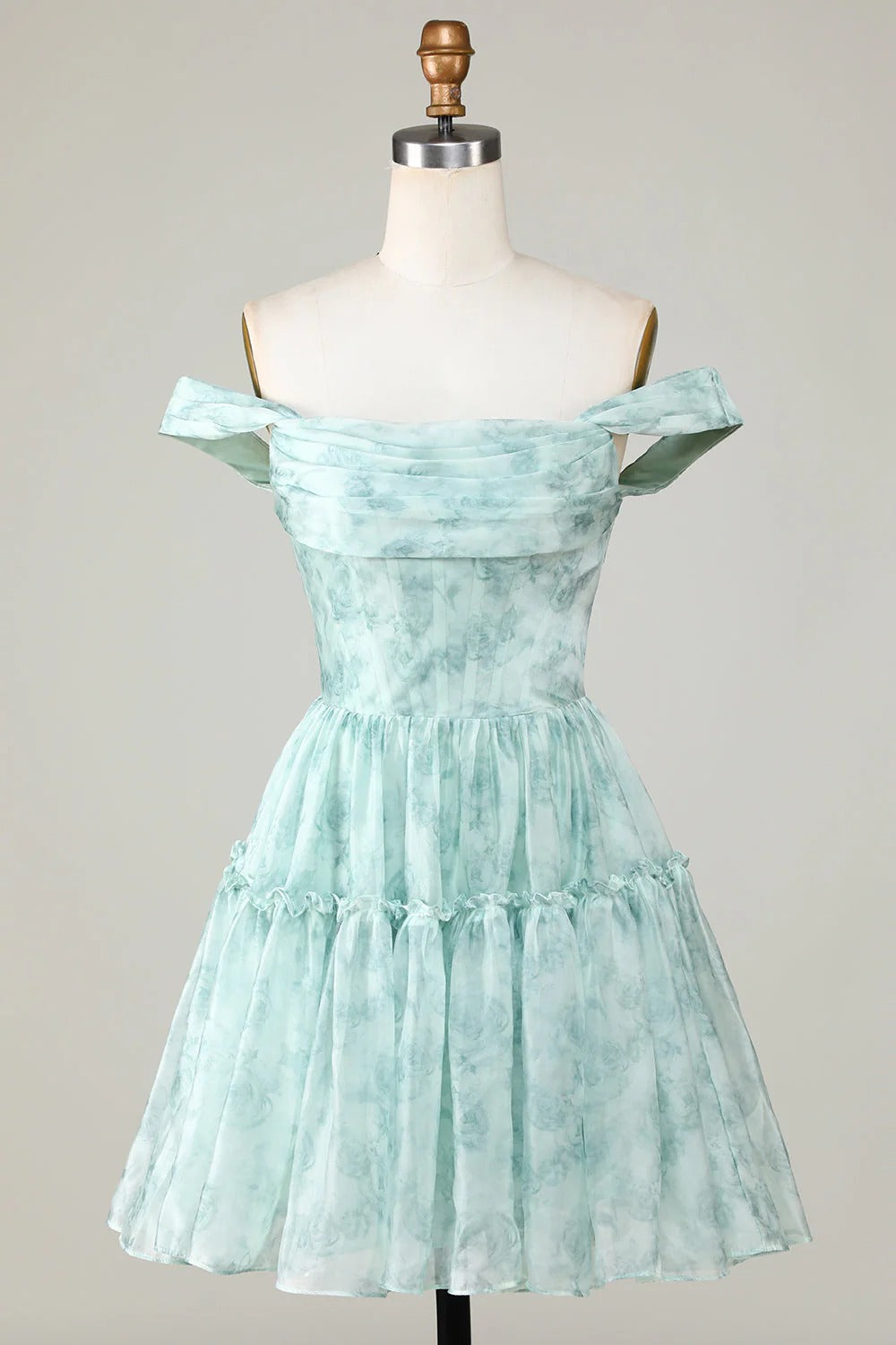 HEULORIA Ethereal Watercolor Floral Off-the-Shoulder Tiered Mini Dress ED-600