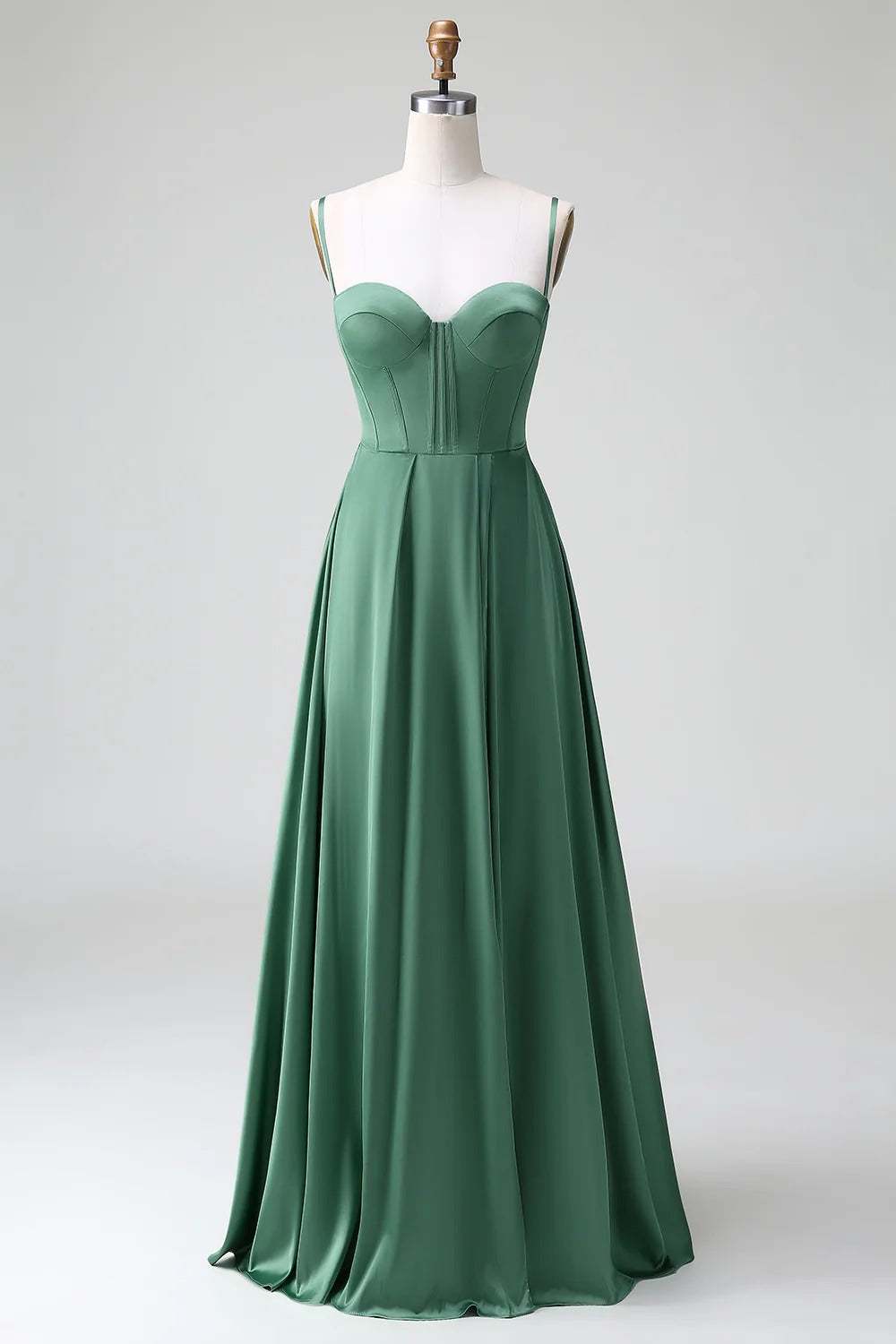 HEULORIA Eucalyptus Green Satin Sweetheart Spaghetti Strap Gown - Lace-up A-Line Formal Dress ED-263