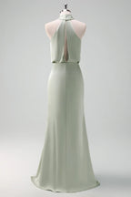 HEULORIA Elegant Dusty Sage Criss-Cross Halter Satin Mermaid Formal Gown ED-229