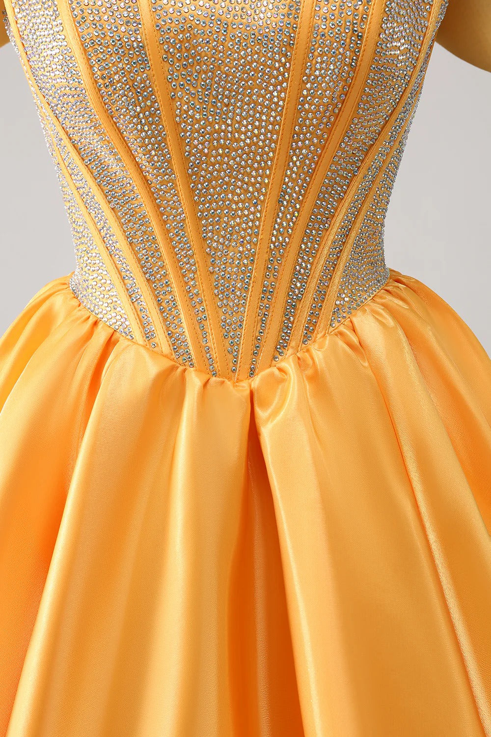 HEULORIA Sparkly Rhinestone Corset Homecoming Dress Off-the-Shoulder Satin Mini Party Gown ED-596