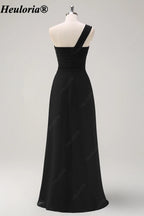 HEULORIA One-Shoulder Ruched Chiffon Bridesmaid Dress with Slit ED-959