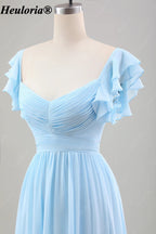 HEULORIA Sky Blue Flutter Sleeve Bridesmaid Dress with Ruffle Hem ED-542
