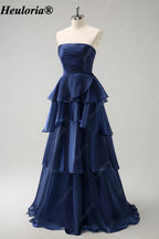heuloria-Dark Navy Strapless Pleated Tiered A-Line Gown-ed-562