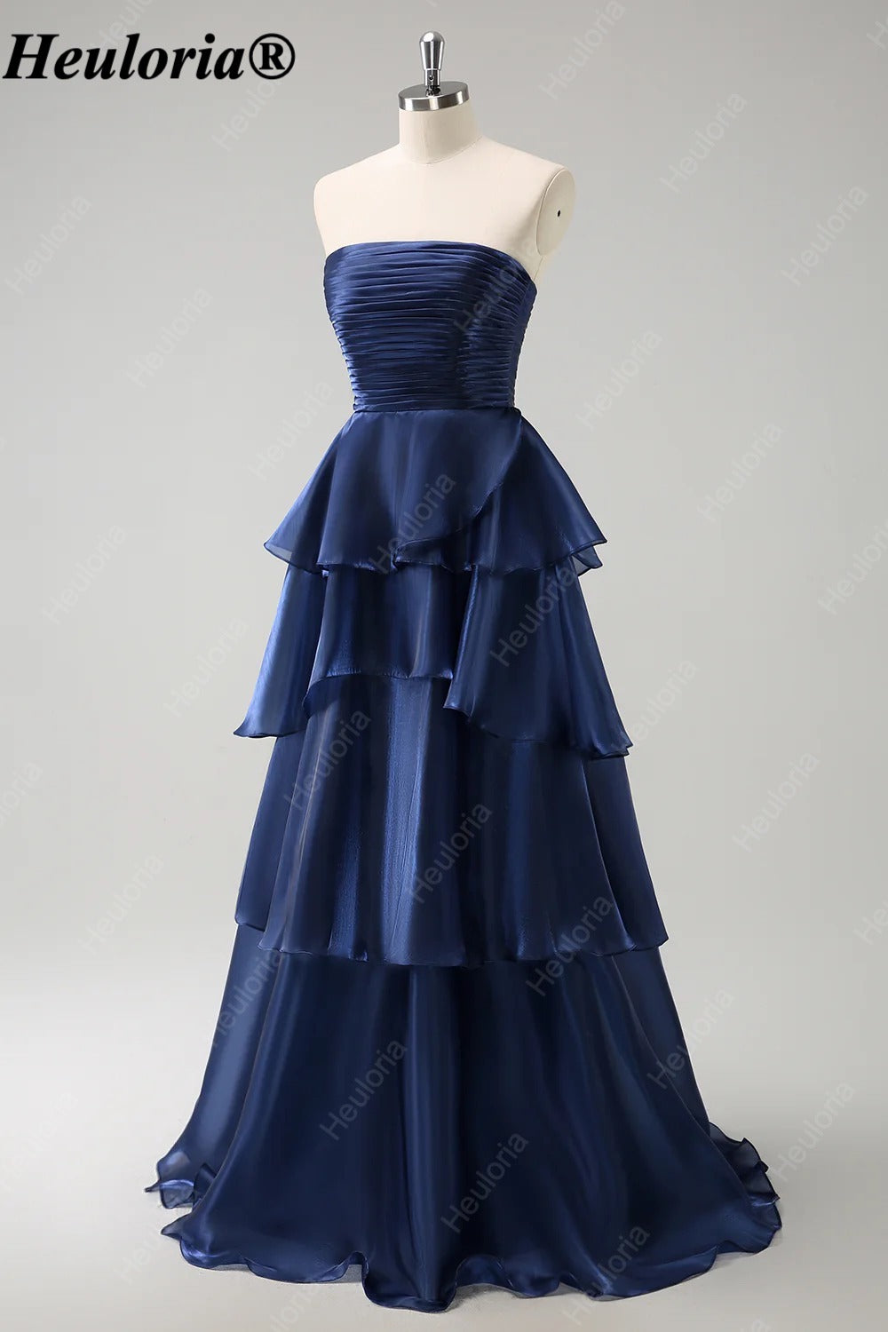 heuloria-Dark Navy Strapless Pleated Tiered A-Line Gown-ed-562