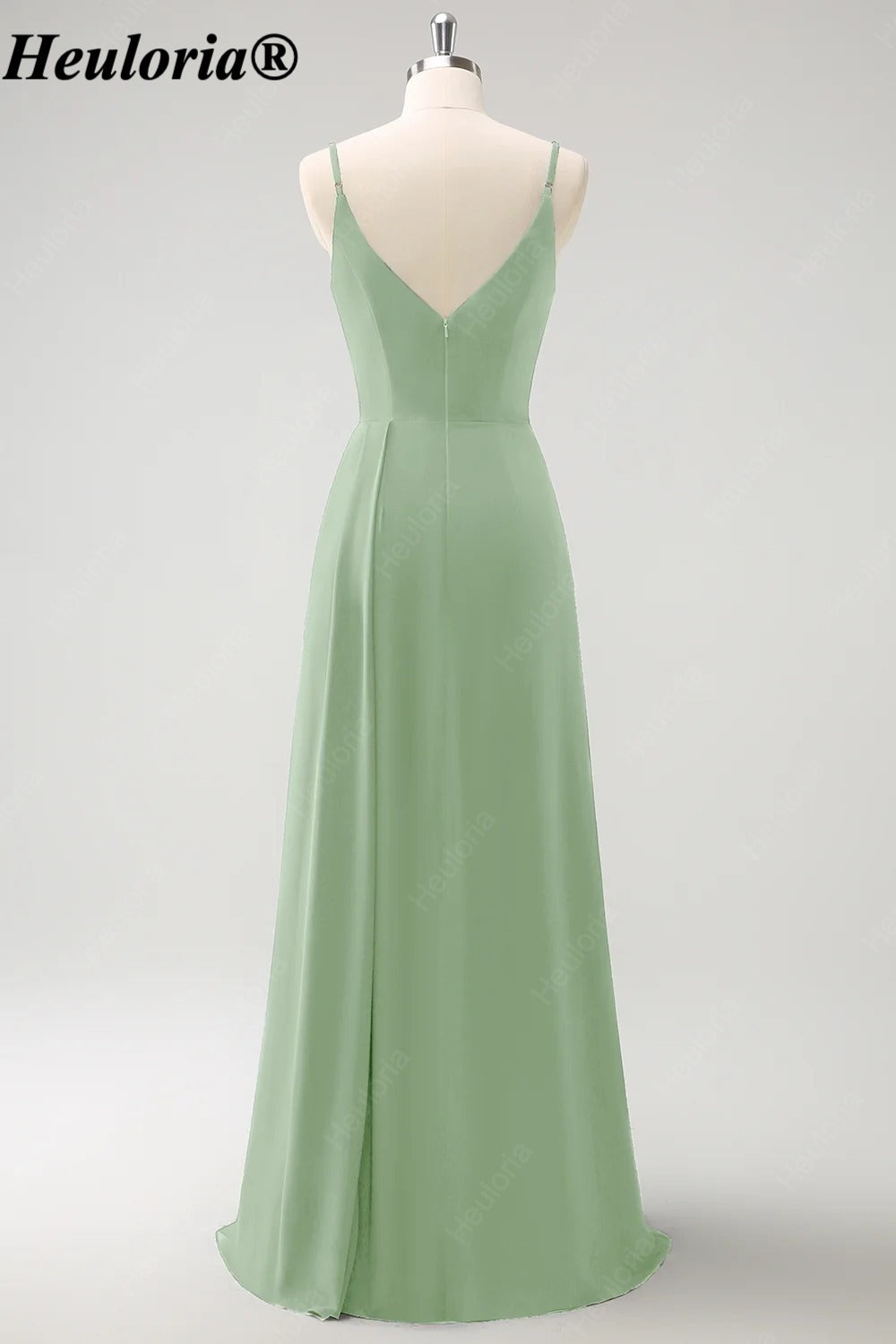 HEULORIA V-Neck Pleated Chiffon Bridesmaid Dress with Slit | ED-957