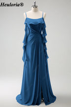 HEULORIA Ruffled Chiffon Bridesmaid Dress with Cascading Drapes | ED-1021