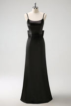 HEULORIA Elegant Satin Mermaid Evening Gown - Square Neck Spaghetti Strap with Oversized Bow & Cascading Ruffles ED-264