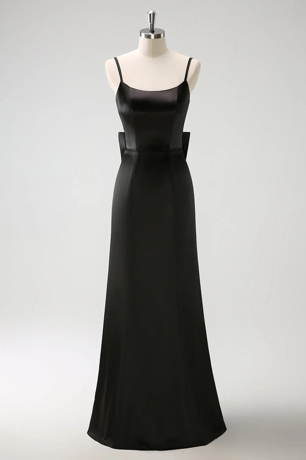 HEULORIA Elegant Satin Mermaid Evening Gown - Square Neck Spaghetti Strap with Oversized Bow & Cascading Ruffles ED-264