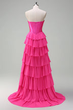 HEULORIA Strapless Corset Bodice Tiered Ruffle Evening Gown - Multi-Color prom dress ED-236