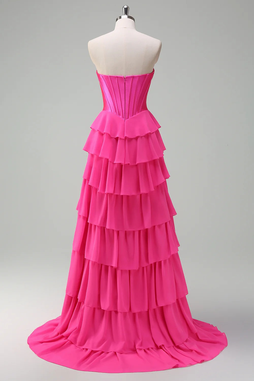 HEULORIA Strapless Corset Bodice Tiered Ruffle Evening Gown - Multi-Color prom dress ED-236