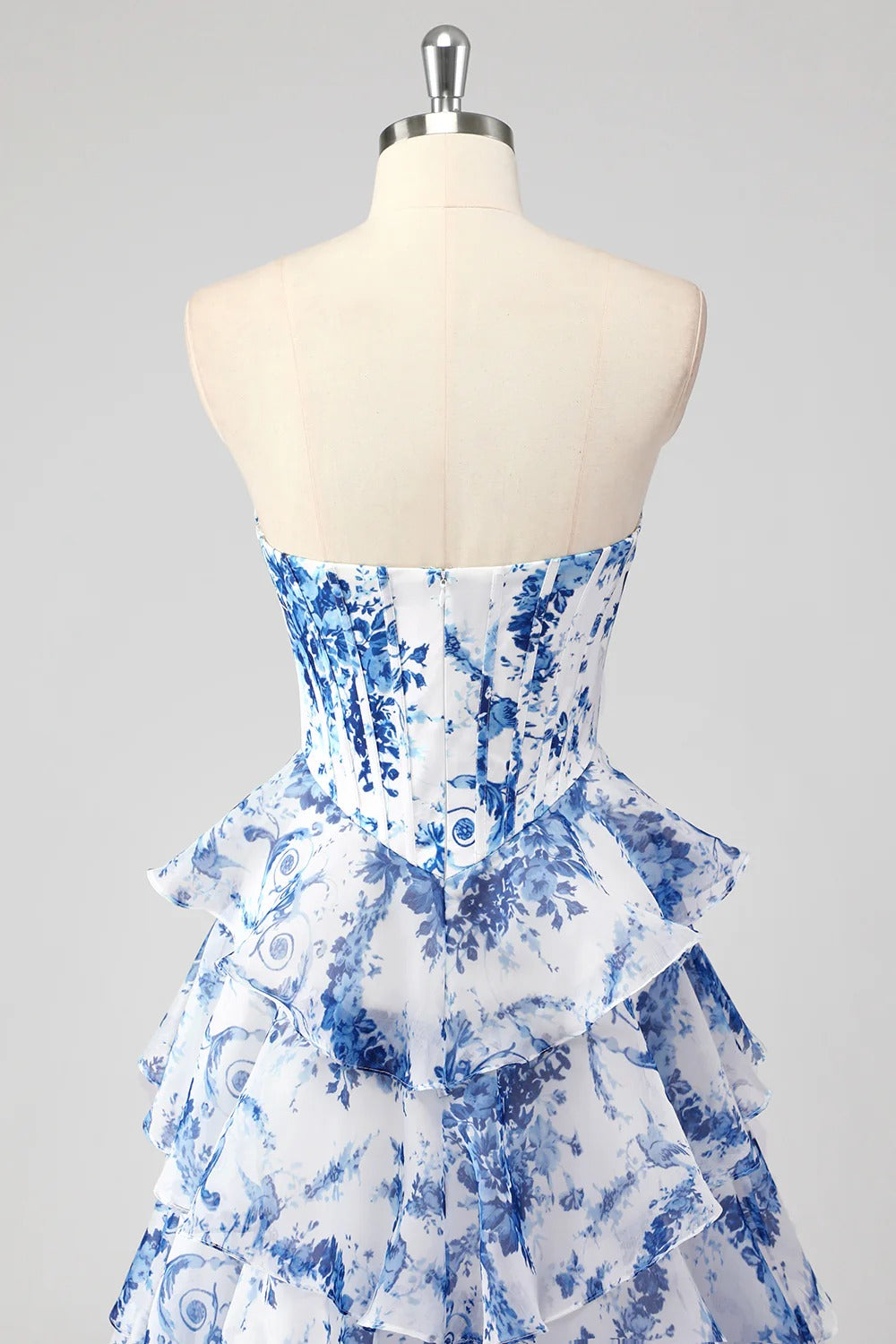 HEULORIA Vintage-Inspired Strapless Floral Gown: Sweetheart Corset Bodice Tiered Ruffle Evening Dress ED-233
