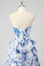 HEULORIA Vintage-Inspired Strapless Floral Gown: Sweetheart Corset Bodice Tiered Ruffle Evening Dress ED-233