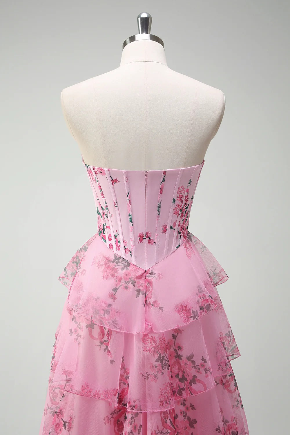 HEULORIA Vintage-Inspired Strapless Floral Gown: Sweetheart Corset Bodice Tiered Ruffle Evening Dress ED-233
