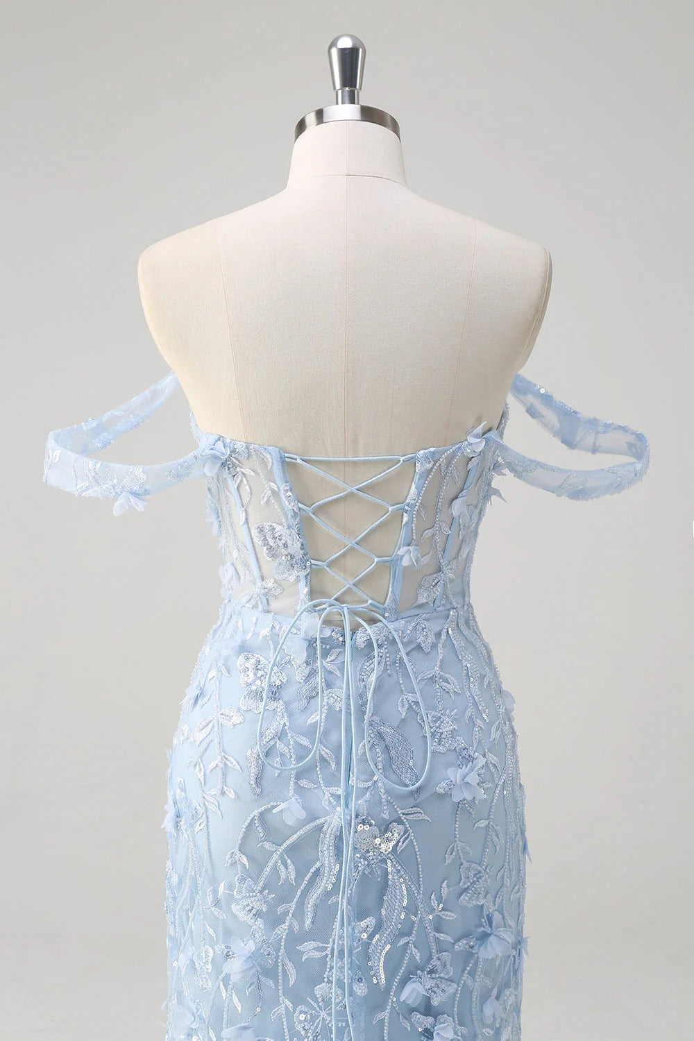 HEULORIA Enchanting Sky Blue 3D Floral Mermaid Prom Dress - Detachable Off-the-Shoulder Corset Evening Gown ED-350