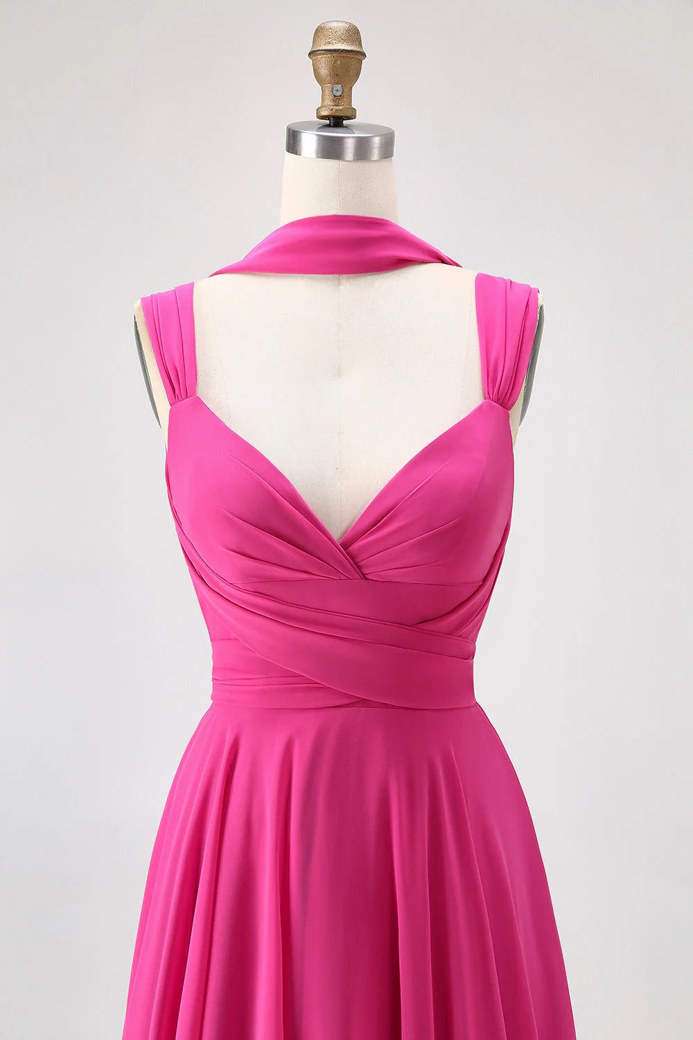 HEULORIA Fuchsia Pleated Chiffon Bridesmaid Dress with Matching Scarf & Side Slit ED-257