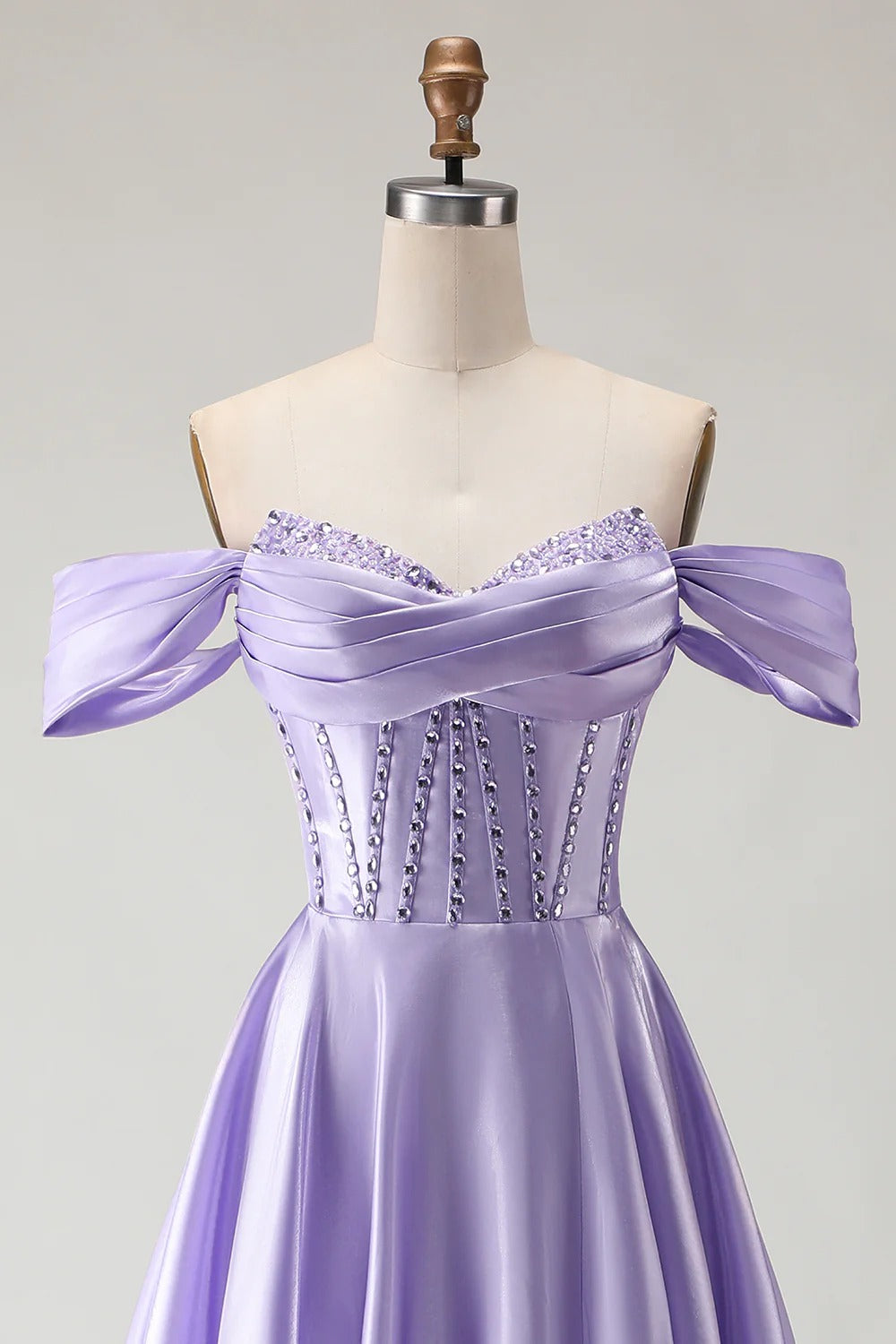 HEULORIA Off-the-Shoulder Sequin Beaded Satin Prom Dress with Slit & Corset Back ED-586