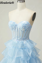heuloria Strapless Tiered Ruffle Prom Dress with Sheer Corset Bodice ed-510