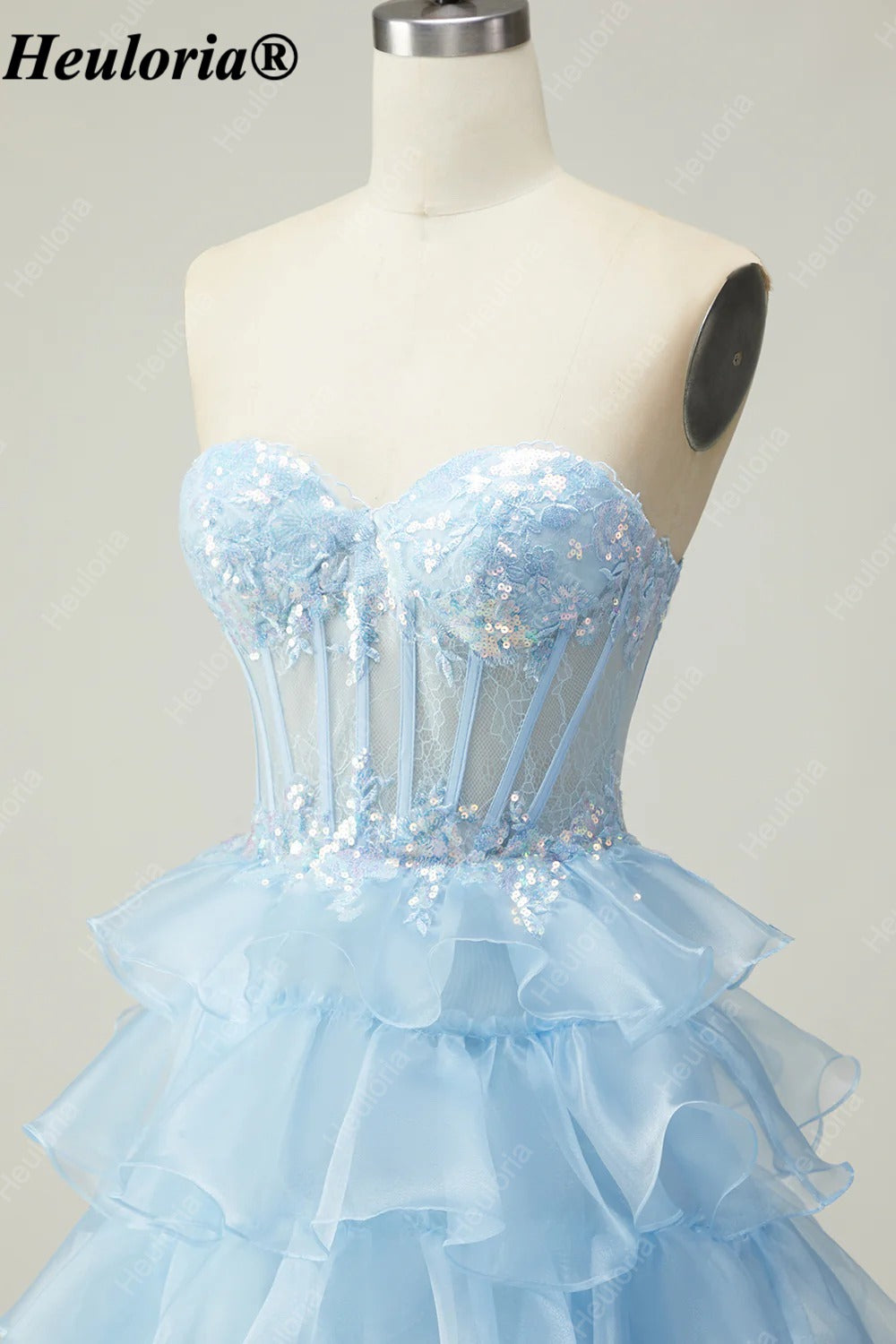 heuloria Strapless Tiered Ruffle Prom Dress with Sheer Corset Bodice ed-510