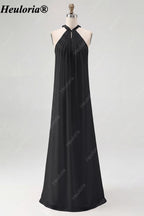 HEULORIA Halter Pleated Chiffon Bow Back Bridesmaid Dress ED-1101