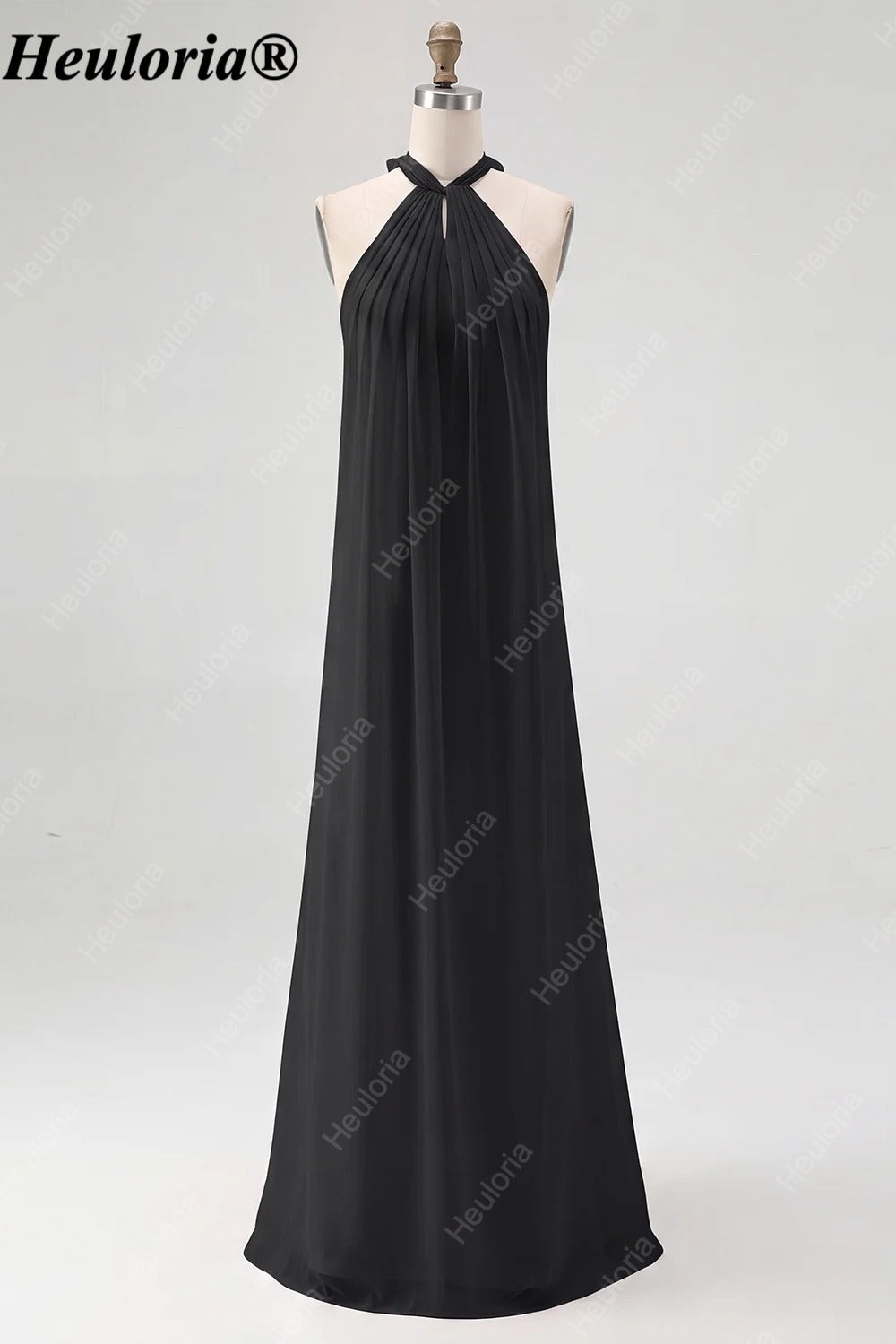 HEULORIA Halter Pleated Chiffon Bow Back Bridesmaid Dress ED-1101