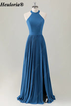 HEULORIA Halter Pleated A-Line Bridesmaid Dress with Bow Back ED-1006