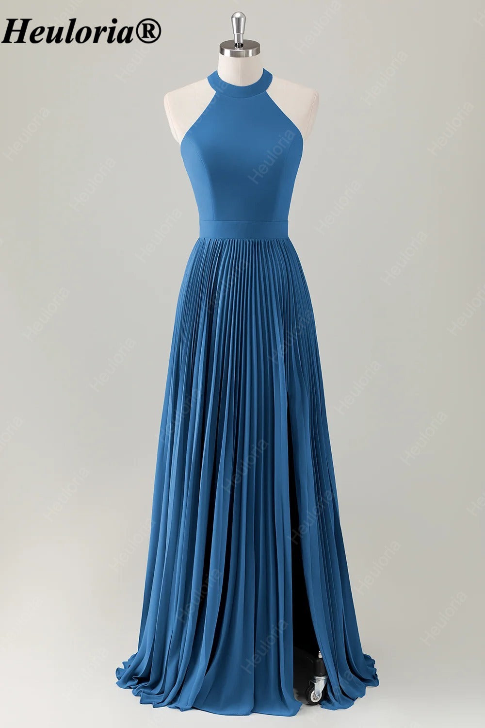 HEULORIA Halter Pleated A-Line Bridesmaid Dress with Bow Back ED-1006