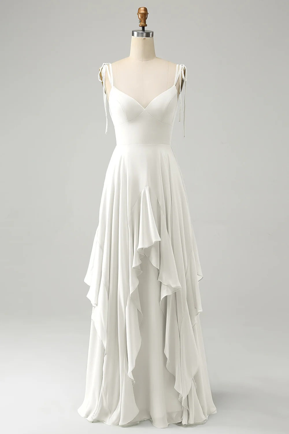 HEULORIA Elegant Cascading Ruffle Chiffon Bridesmaid Dress - Tie-Shoulder V-Neck Maxi Gown ED-252