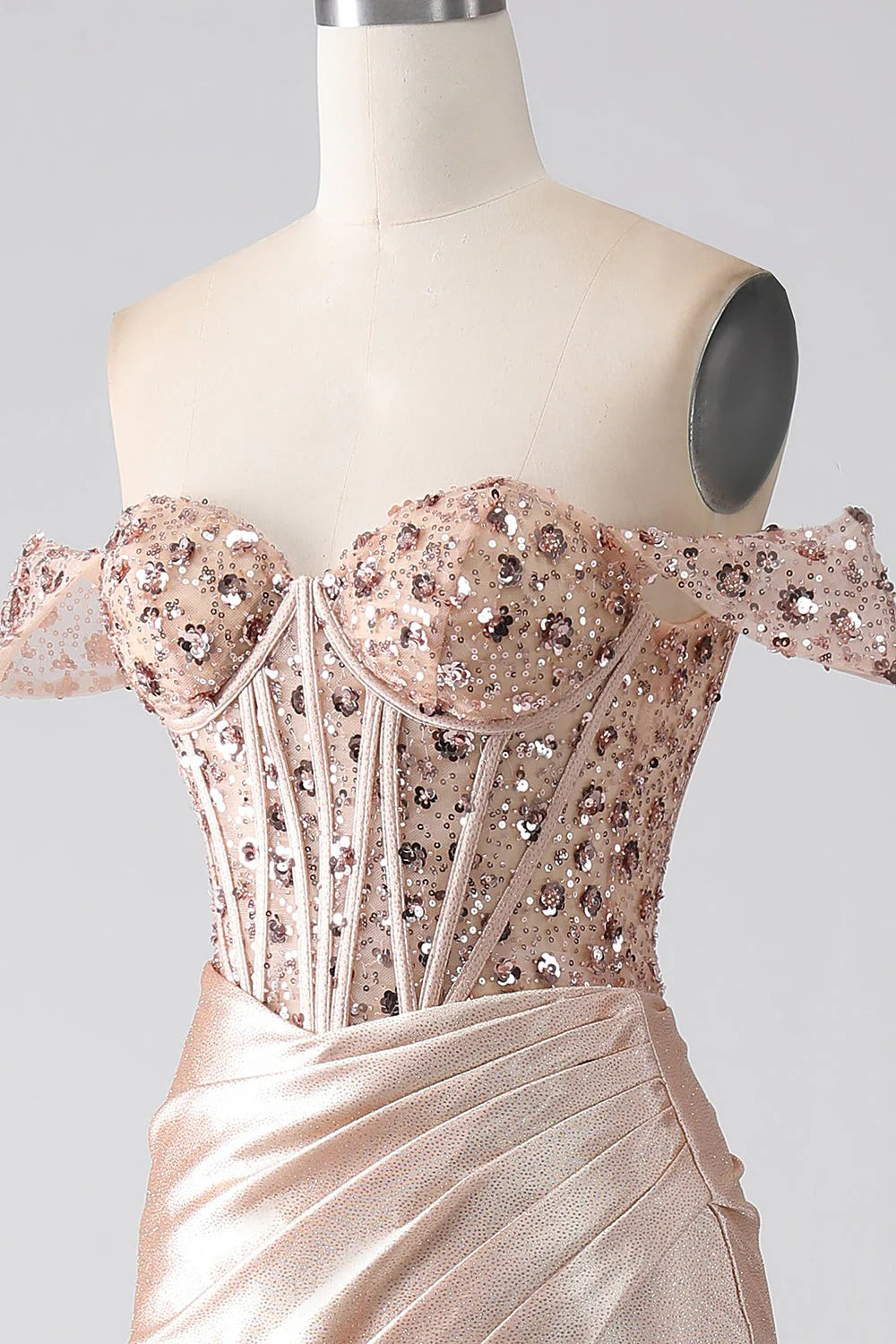 HEULORIA Off-the-Shoulder Sequin Corset High Slit Metallic Mermaid Prom Dress ED-240