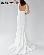 HEULORIA Minimalist Deep V-Neck Mermaid Wedding Dress with Detachable Pearl Sleeves ME-151