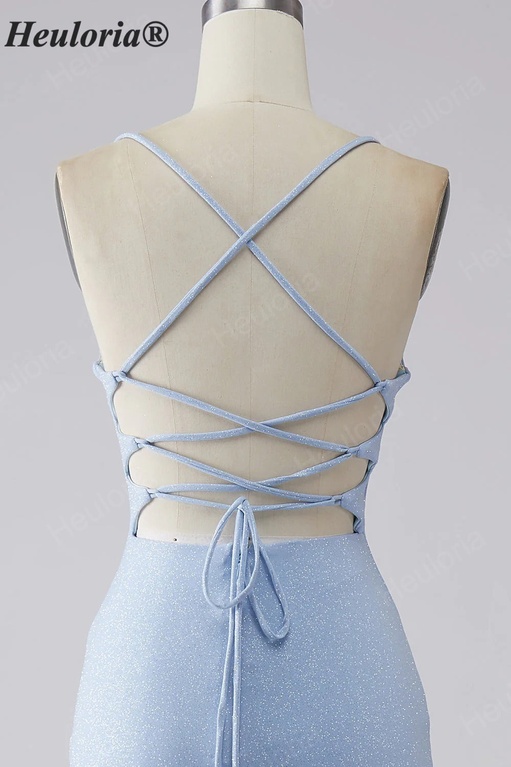 HEULORIA Sparkling Cowl Neck Mermaid Prom Dress with High Slit and Lace-Up Back ED-653