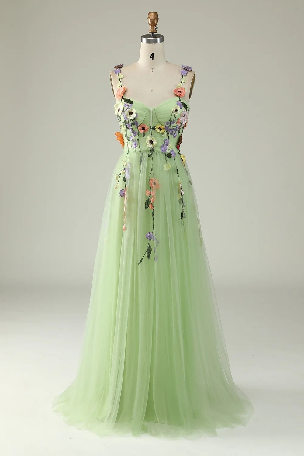 Heuloria Enchanted Garden 3D Floral Appliqué Tulle Prom Dress - Whimsical A-Line Formal Gown ED-585
